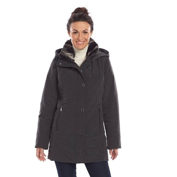 croft & barrow Jackets & Blazers - CROFT & BARROW Women's Hooded Quilted Stadium Jacket Lined Faux Fur Hood Size XL